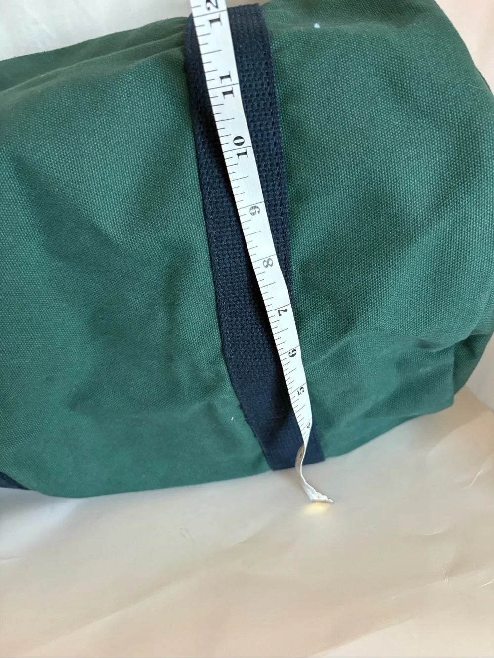 Hudson Sutler Pebble Beach Green Canvas leather Duffel Bag with Navy Straps